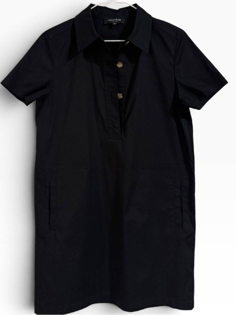 Lafayette 148 New York Black Stretch Cotton Polo Shift Dress